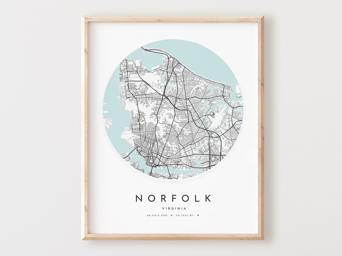 Norfolk Virginia City Street Map Circle Minimalist Art Poster