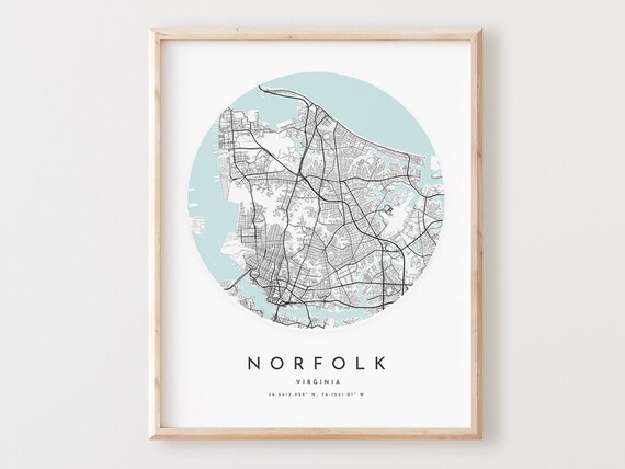 Norfolk Virginia Map Print City Street Art Poster