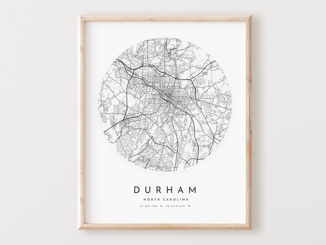 Durham NC Map Print, City Street Travel Poster