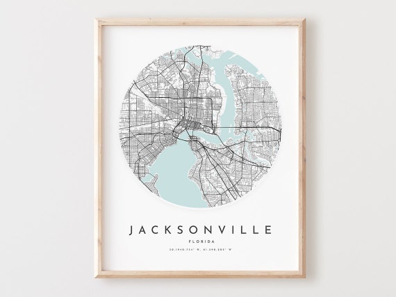 Jacksonville Florida Map Print, Modern City Street Art