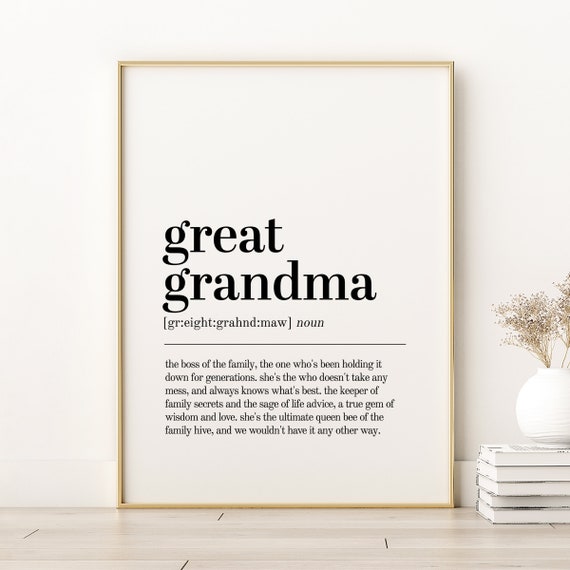 Great Grandma Definition Print Poster Inspirational Art Quote Minimalist Instant