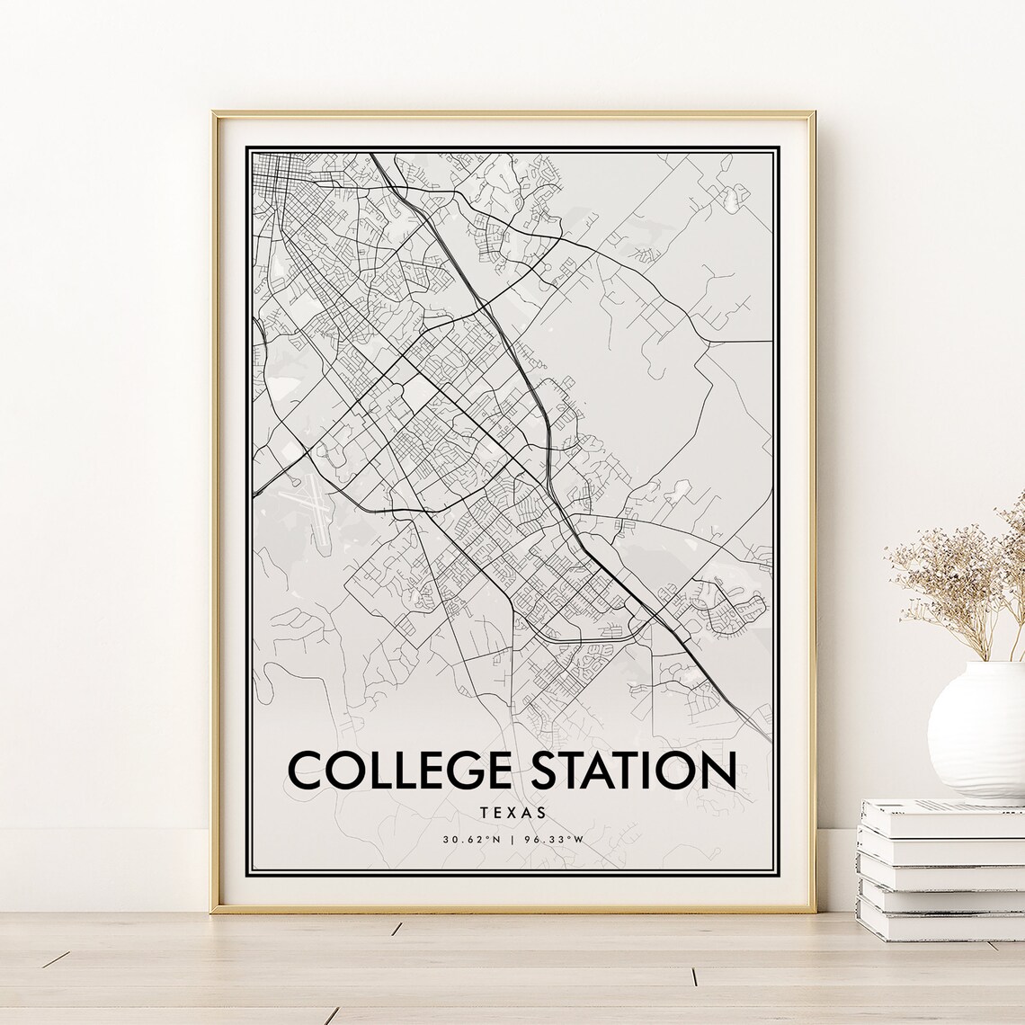 College Station Map Print, Minimalist Texas Poster