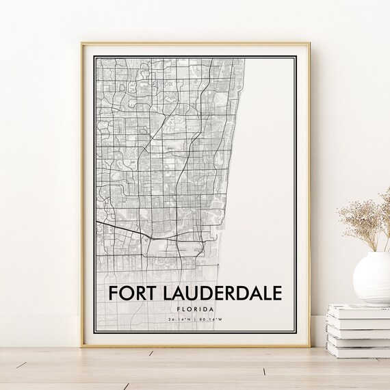 Fort Lauderdale Florida Minimalist Black White City Map Poster
