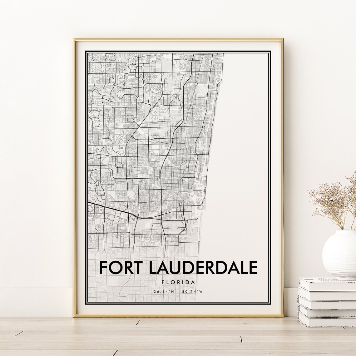Fort Lauderdale Florida Minimalist Black White City Map Poster