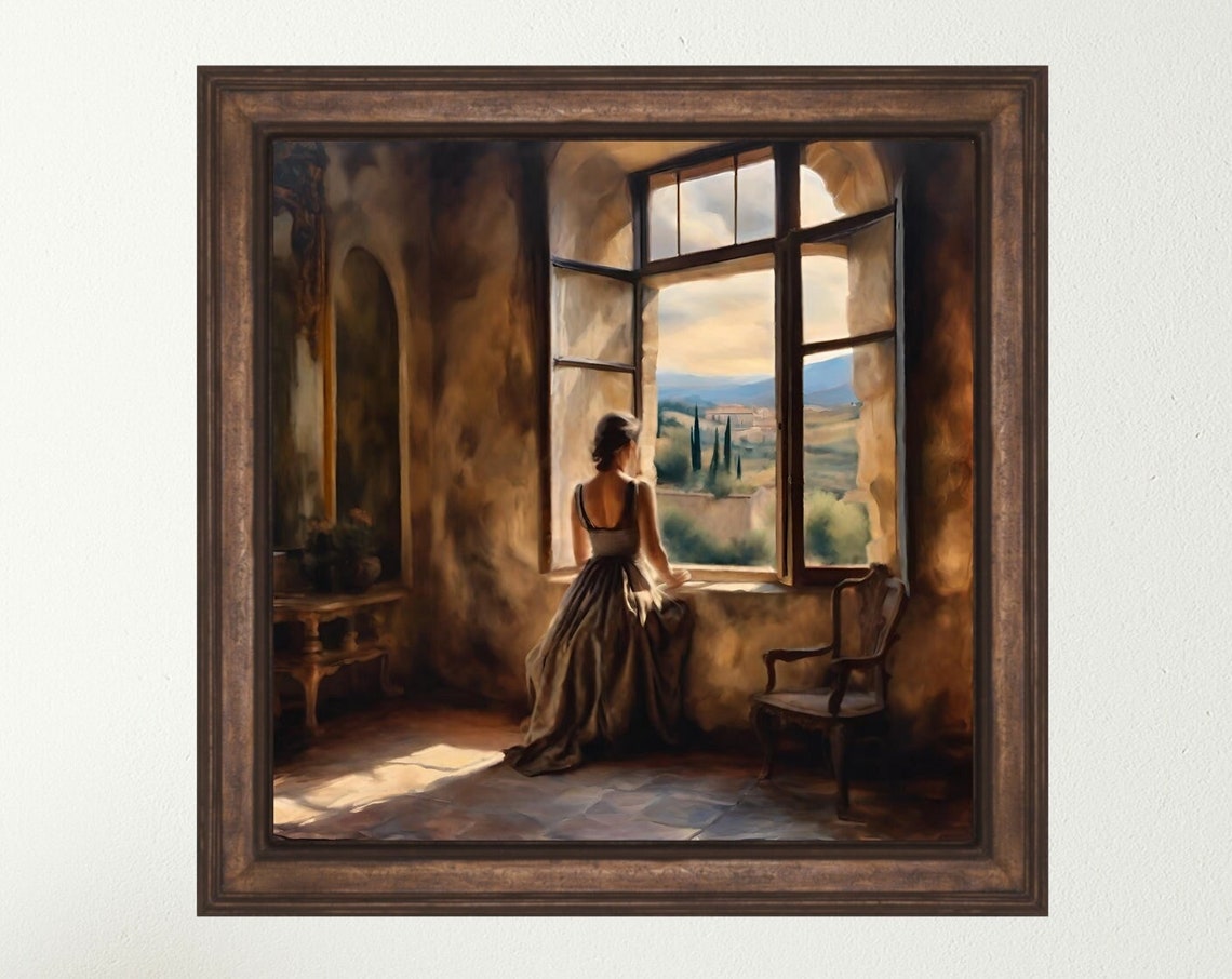 Vintage Art Print Woman In Window Art Vintage Aesthetic Art Moody Portrait Painting Vintage Portrait Dark Academia Print - Image 5