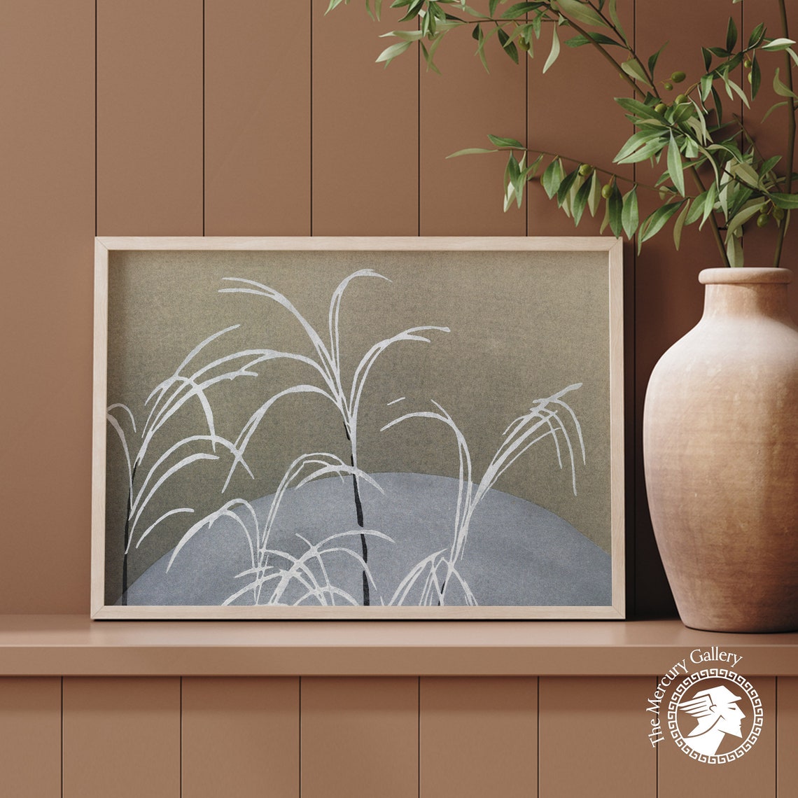 Kamisaka Sekka Blue Frost Moonlit Reeds Japanese Woodblock Art Print