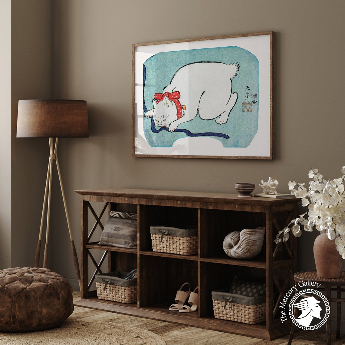 Hiroshige White Cat Playing With String Vintage Japanese Cat Art Print - Image 3