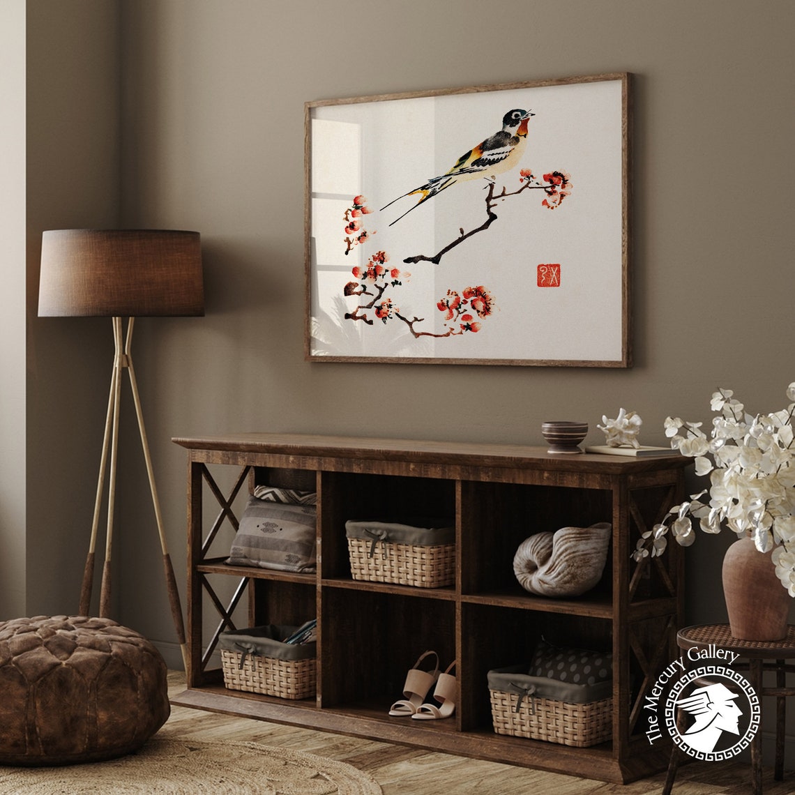 Swallow Perched On Blossoming Branch Vintage Japanese Bird Art Poster - Image 2