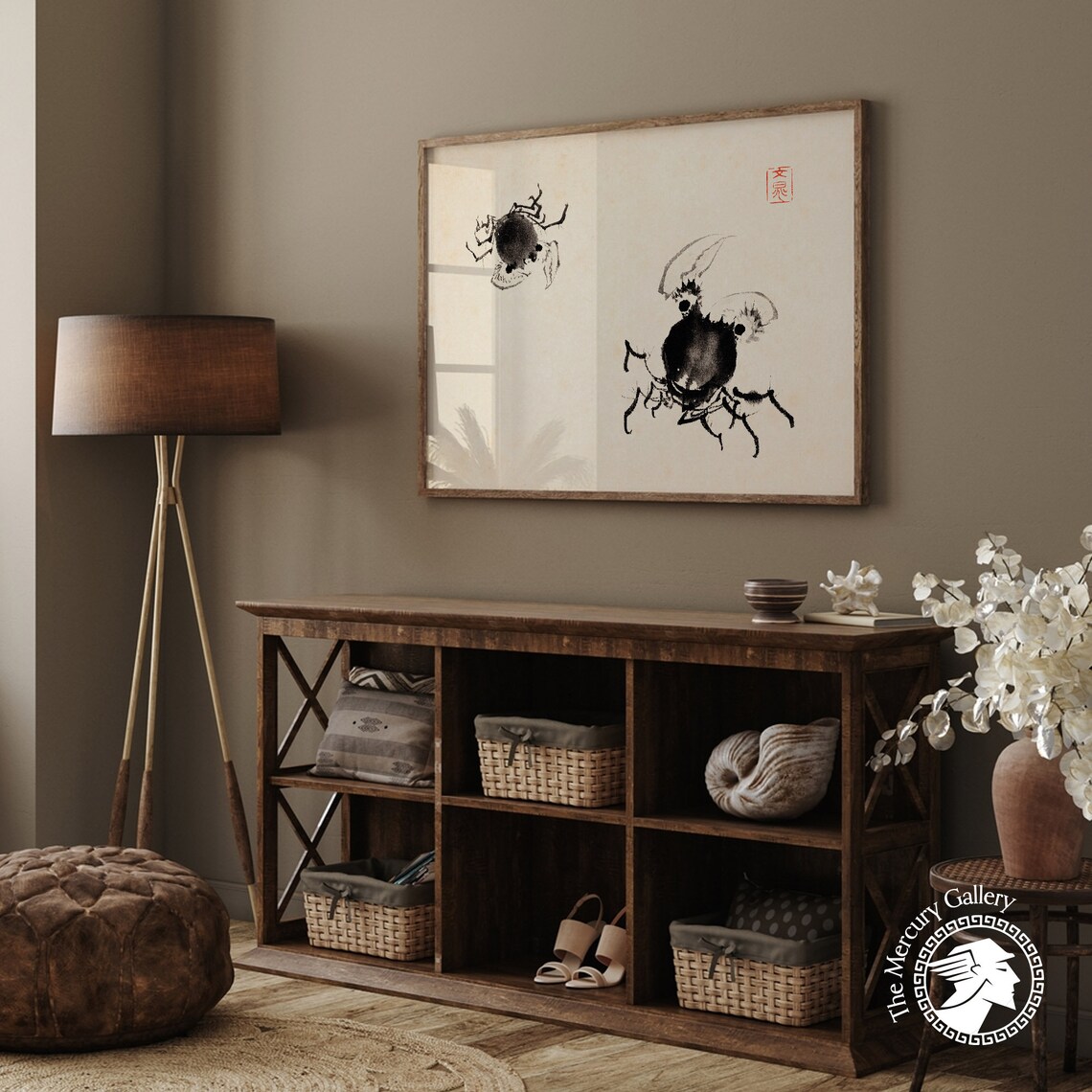 Two Ink Wash Crabs With Red Seal Vintage Japanese Animal Art Poster - Image 2
