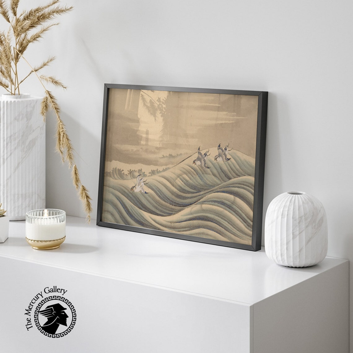 Hokusai Chidori Birds Flying Over Stylized Ocean Waves Ukiyo E Print - Image 3