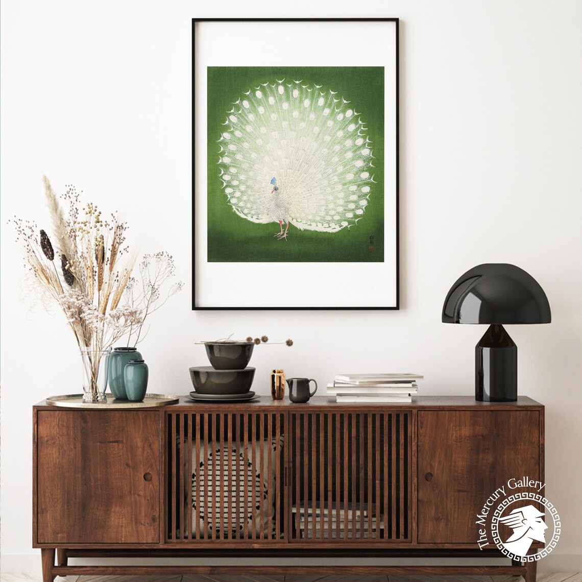 Ohara Koson White Peacock Fanned Tail Japanese Woodblock Bird Art Poster - Image 6