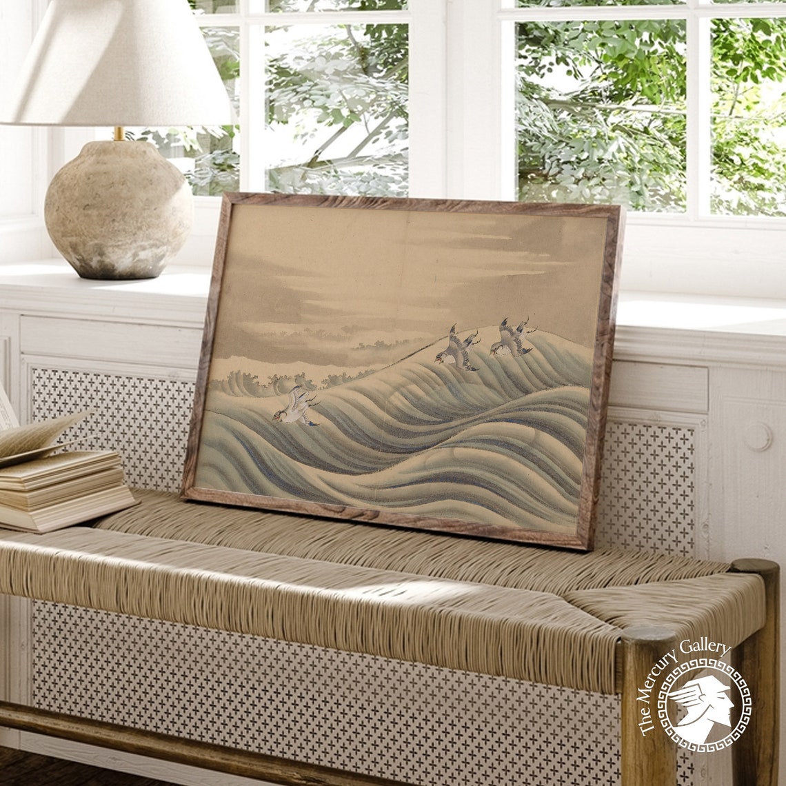Hokusai Chidori Birds Flying Over Stylized Ocean Waves Ukiyo E Print - Image 2
