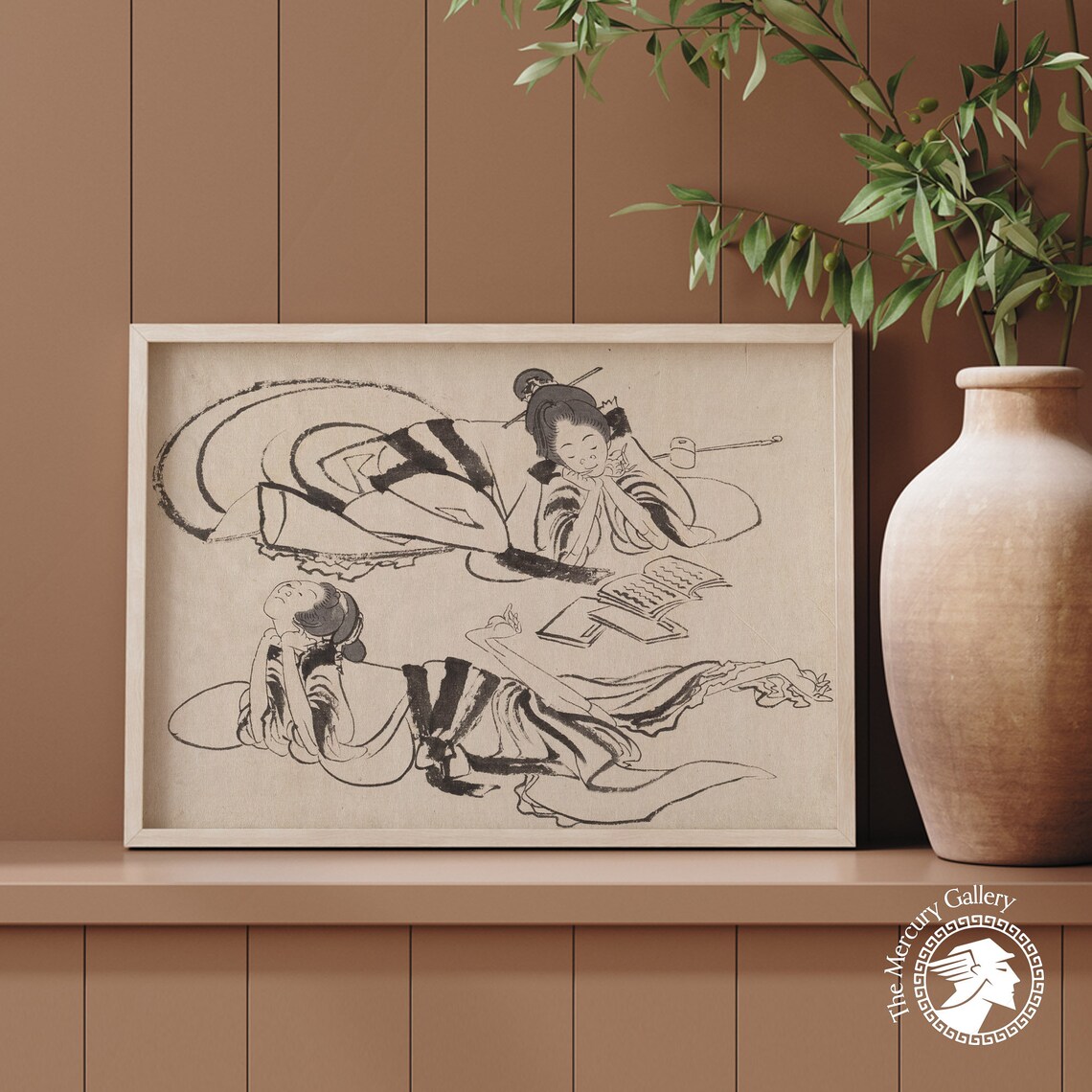 Japanese Ink Sketch Two Reclining Women Vintage Ukiyo E Style Art Print - Image 6