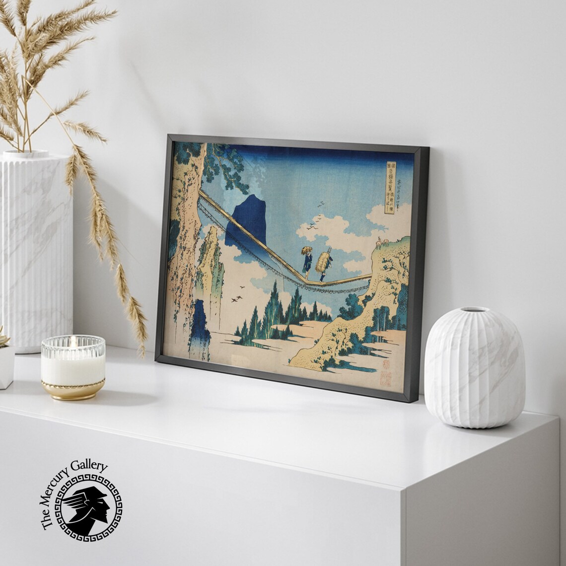 Hokusai Suspension Bridge Between Cliffs Mountain Japanese Woodblock Art Poster - Image 2