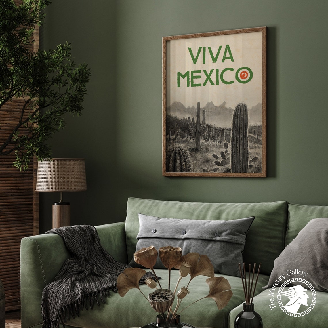 Viva Mexico Desert Cactus Mountains Monochrome Vintage Travel Poster - Image 3