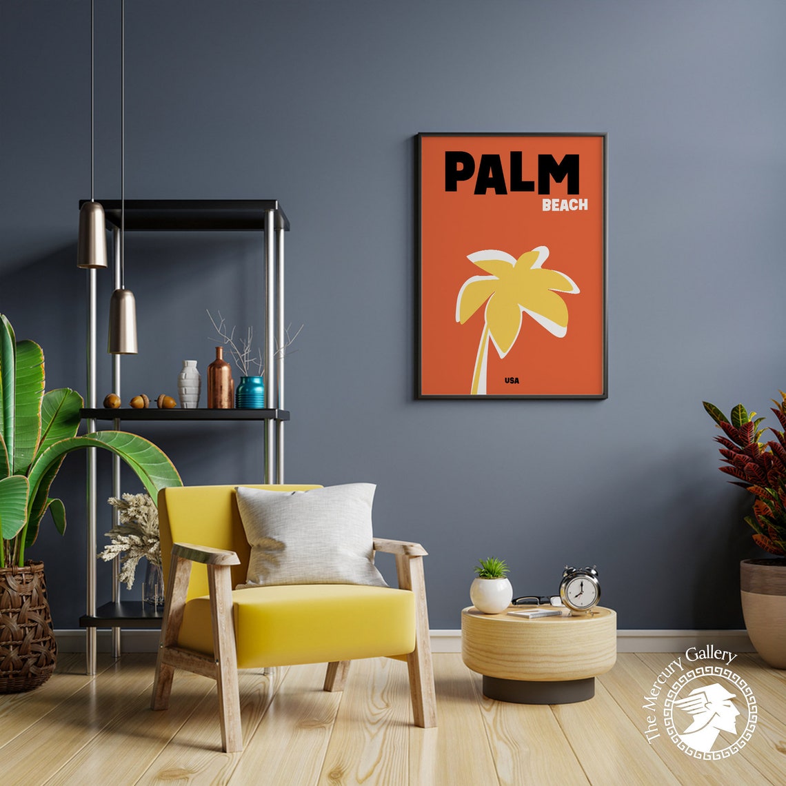 Palm Beach USA Yellow Palm Tree Terracotta Modern Retro Travel Poster - Image 6