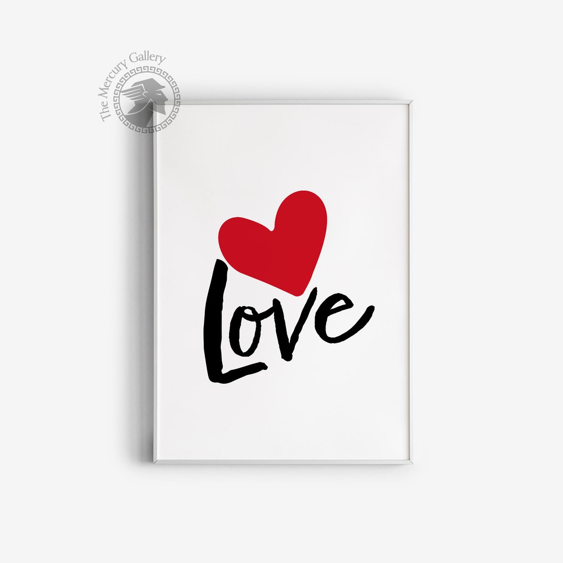 Love Script Red Heart Minimalist Typography Romantic Wall Art Poster - Image 3