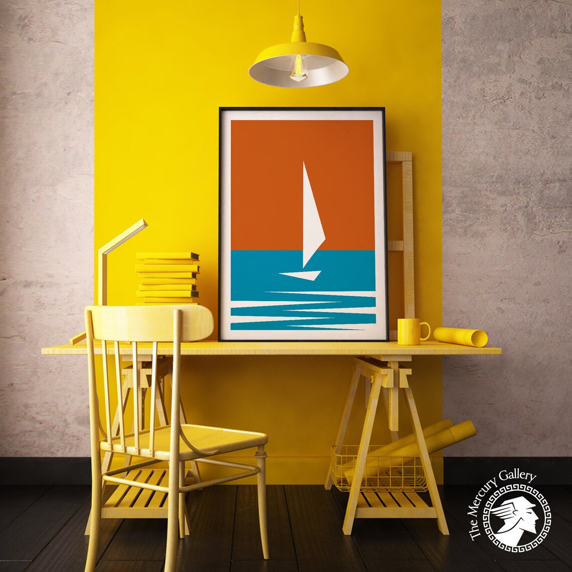 Sailboat Sunset Retro Travel Minimalist Ocean Sailing Graphic Art Poster - Image 5