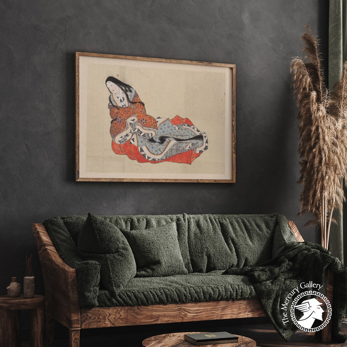 Hokusai Court Lady Reclining in Ornate Red Kimono Edo Era Art Poster - Image 4