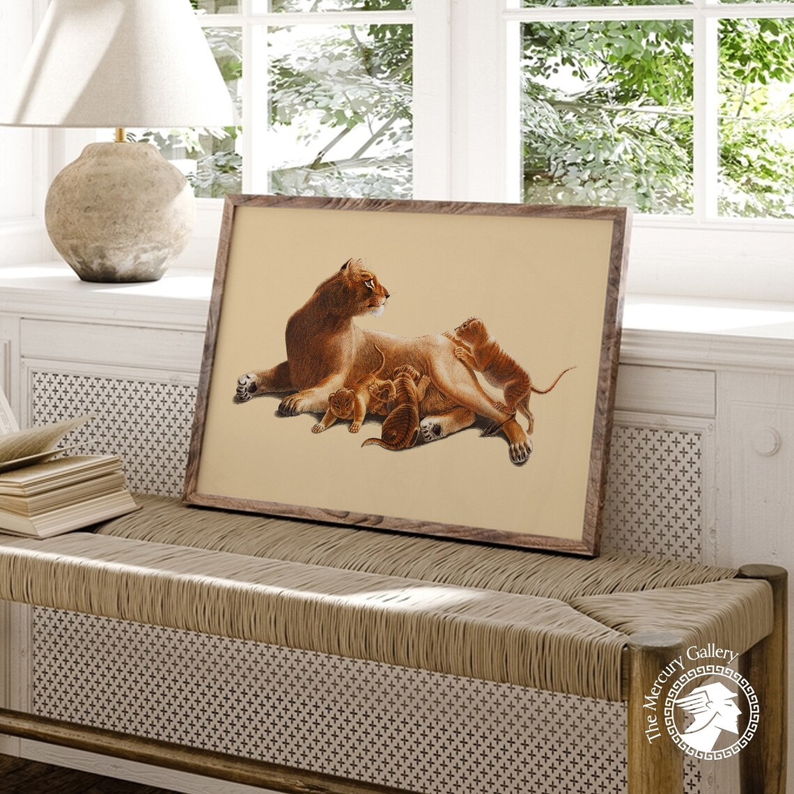 Lioness Cubs Vintage Illustration Wildlife Family Safari Nursery Wall Art Poster - Image 4
