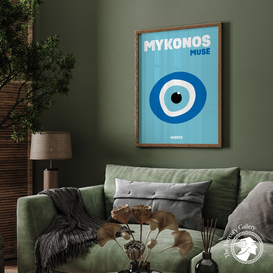 Mykonos Greece Muse Evil Eye Graphic Blue Modern Travel Poster Print - Image 6