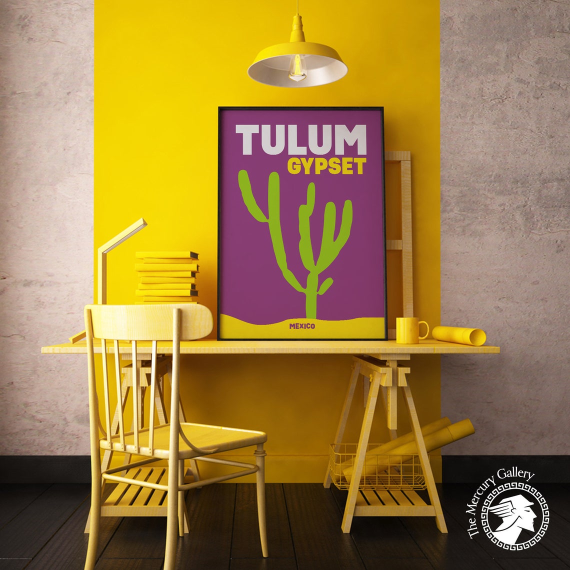 Tulum Mexico Gypset Cactus Graphic Purple Yellow Modern Travel Poster - Image 3
