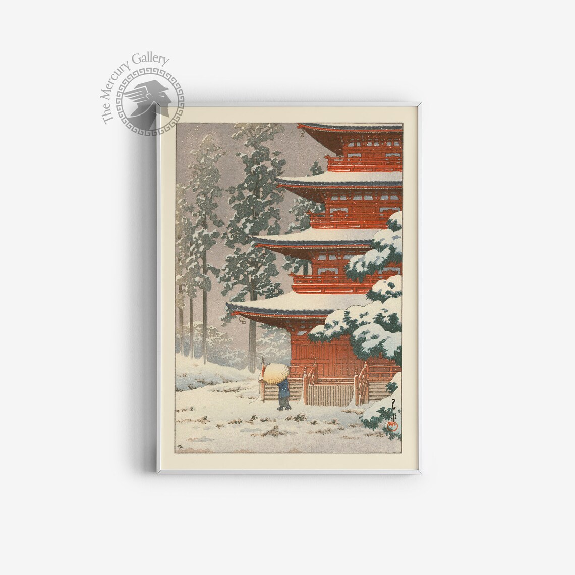 Kawase Hasui Saishoin Temple In Snow Hirosaki Pagoda Winter Print - Image 2