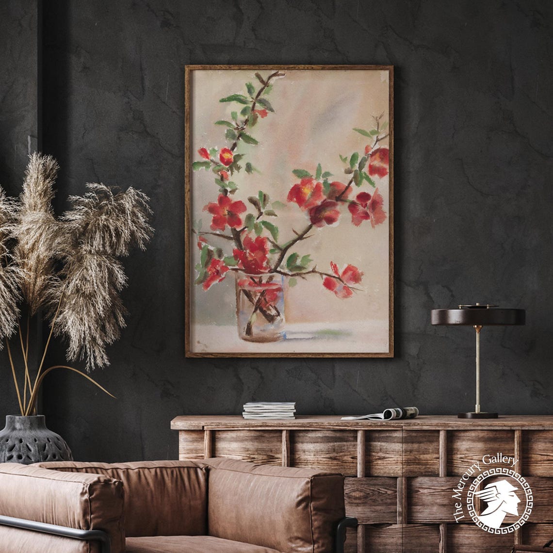 Georgia O'Keeffe Vase Of Flowers Red Blossom Watercolor Print - Image 3