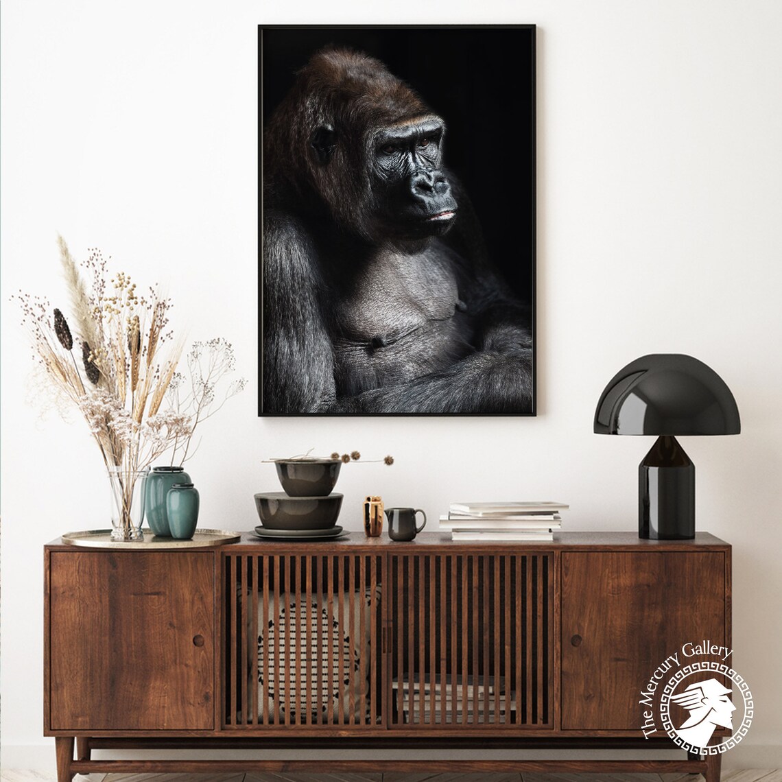 Black Gorilla Portrait Dark Moody Wildlife Fine Art Photo Print - Image 6