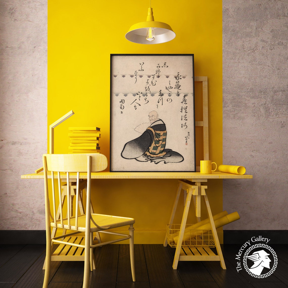 Hokusai Poet Kisen Hoshi Seated Monk Japanese Calligraphy Art Poster - Image 6