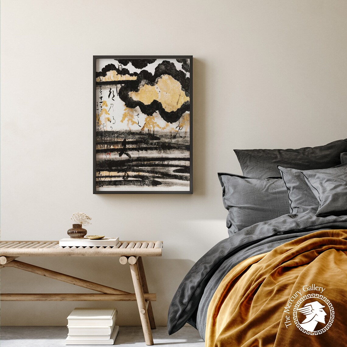 Vintage Japanese Poem Card Calligraphy Ink Painting Wall Art Poster - Image 3