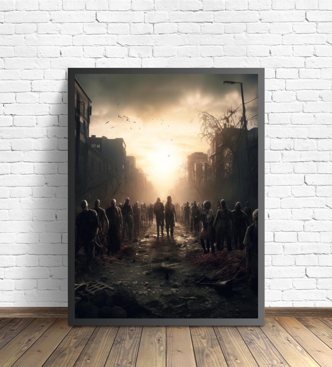 Zombie Horde Invading A Destroyed City Street Apocalypse Poster