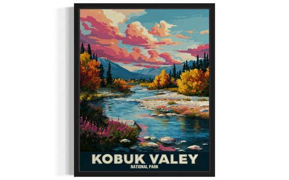 Kobuk Valley National Park Arctic River Autumn Vintage Travel Poster
