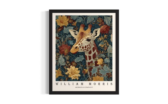Giraffe William Morris Animal Poster Art Print Living Room Wall Original Painting Artwork Decor