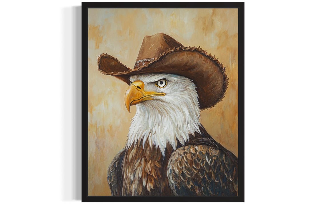Majestic Bald Eagle Wearing a Cowboy Hat Western Wildlife Poster