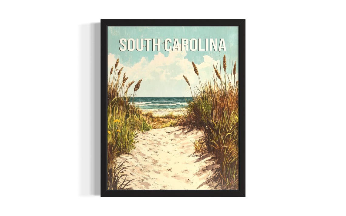 South Carolina Atlantic Coast Sand Dune Path Beach Ocean Art Poster