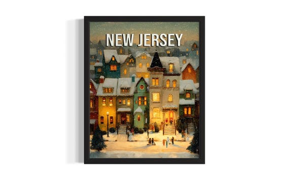 New Jersey Winter Surburb States Poster Art Print Living Room Wall Original Painting Artwork Decor