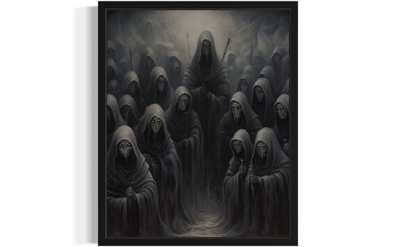 Army of Hooded Ghostly Figures Emerging From Mist Dark Poster