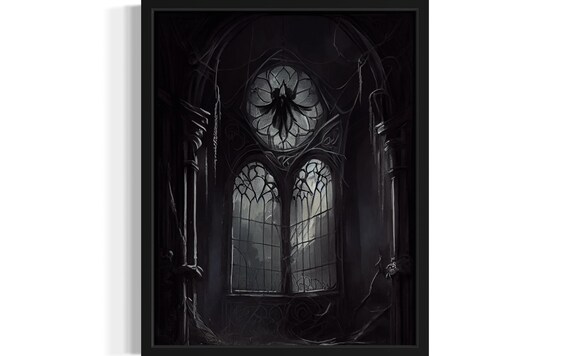 Dark Gothic Cathedral Window Draped With Spider Web Fantasy Poster