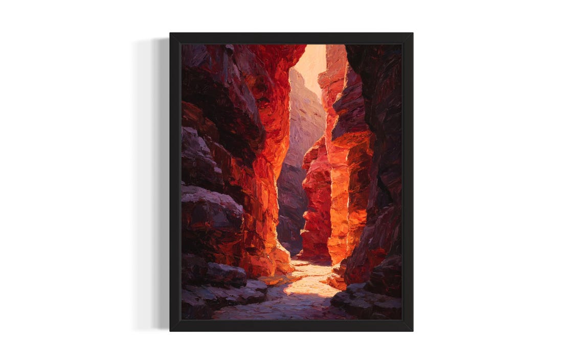Red Rock Slot Canyon Oil Painting Southwestern Desert Landscape Poster
