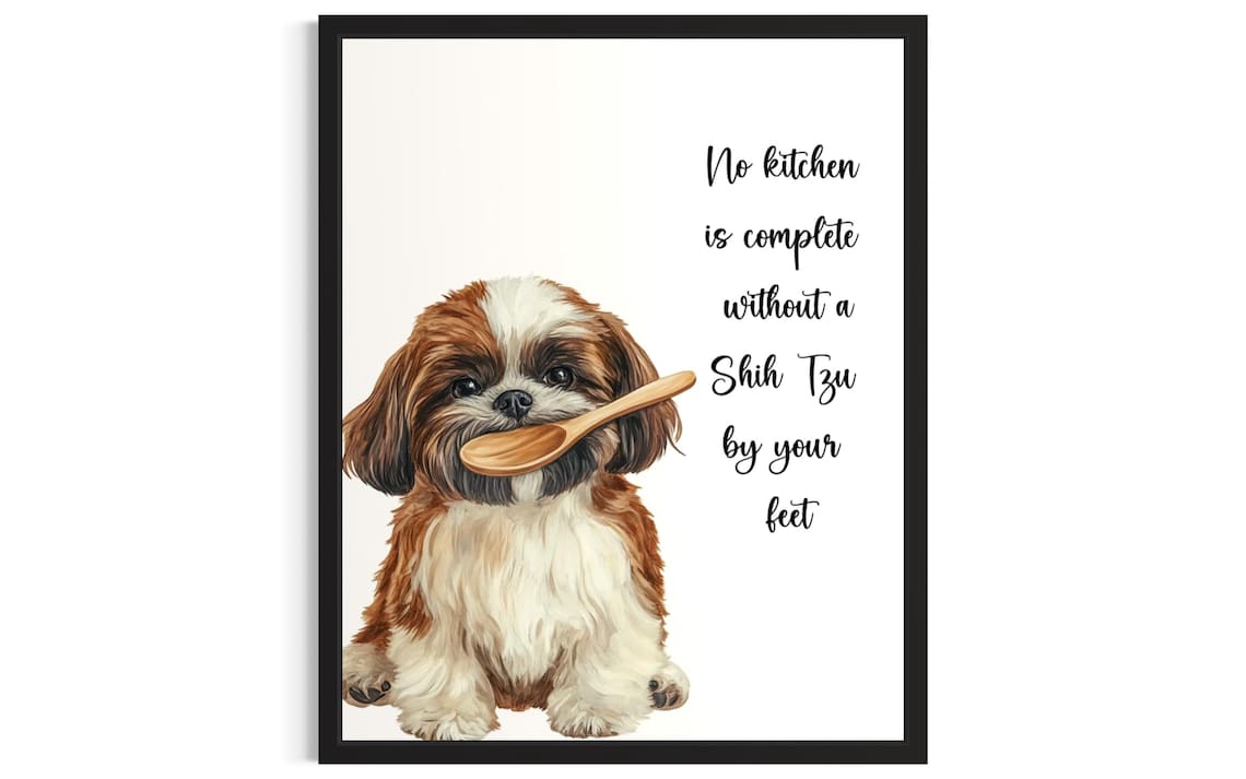 Sweet Shih Tzu Puppy Watercolor Kitchen Quote Wooden Spoon Poster