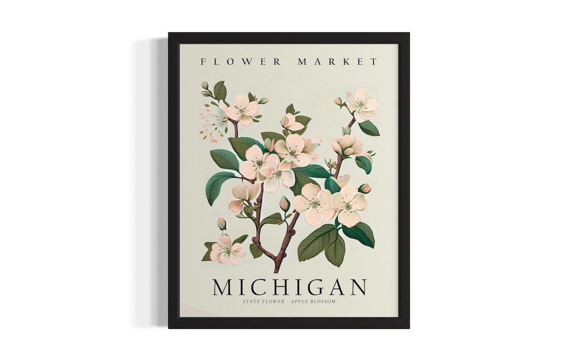 Michigan Flower Market Apple Blossom Vintage Botanical Poster