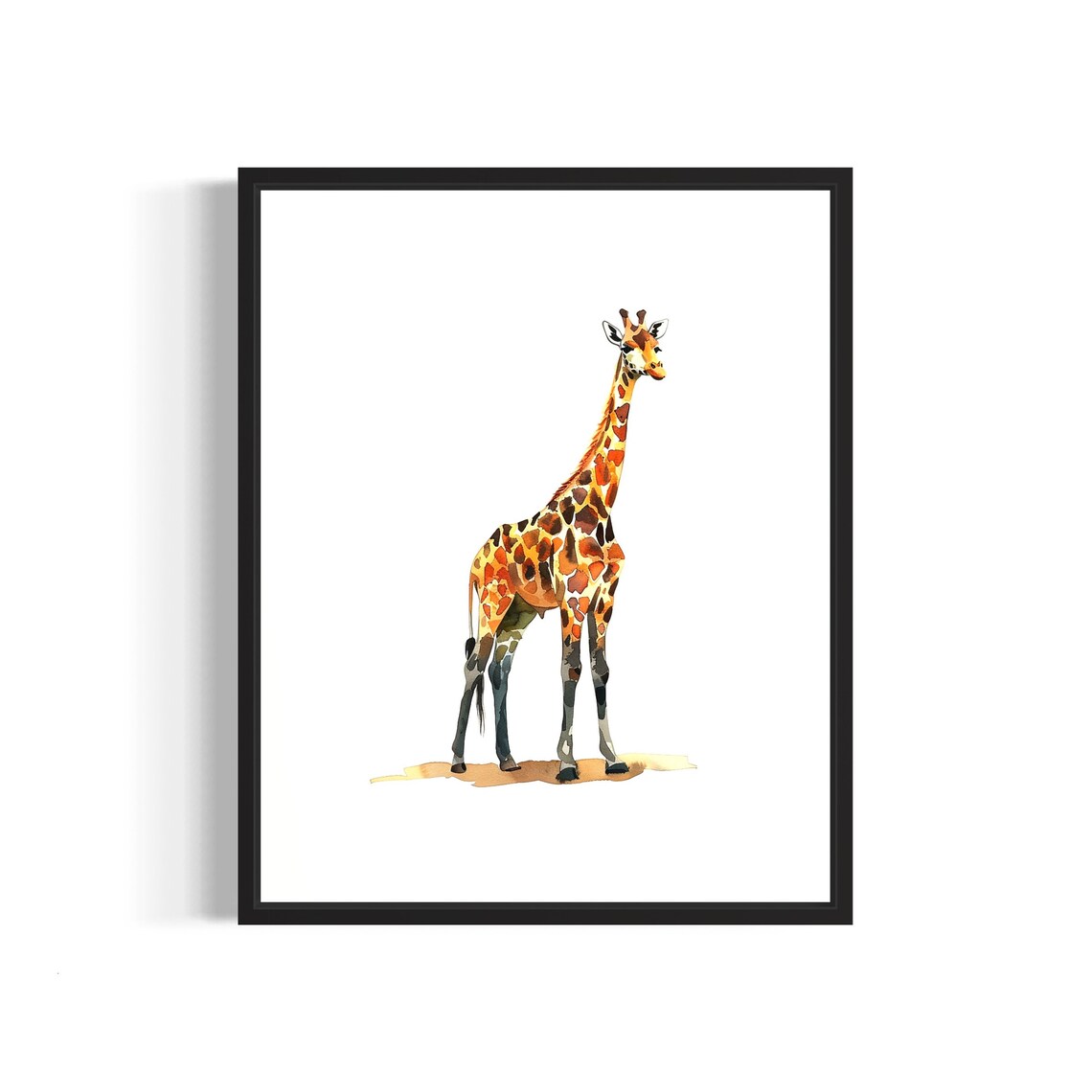 Elegant Giraffe Standing Tall With Long Neck Watercolor Wildlife Poster