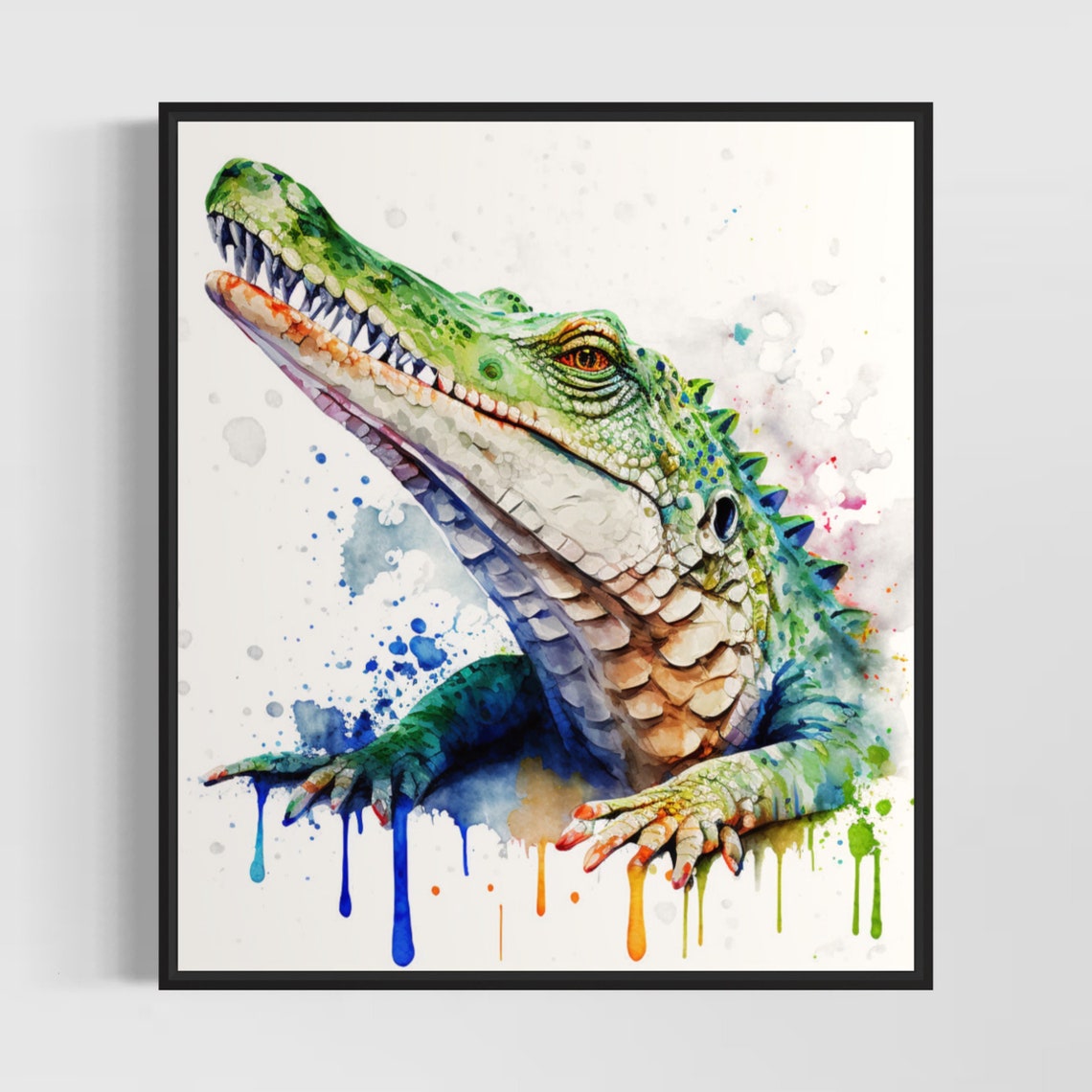 Alligator Head With Open Jaws In Expressive Watercolor Art Print