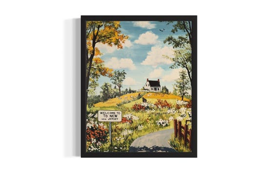 New Jersey Welcome States Poster Art Print Living Room Wall Original Painting Artwork Decor