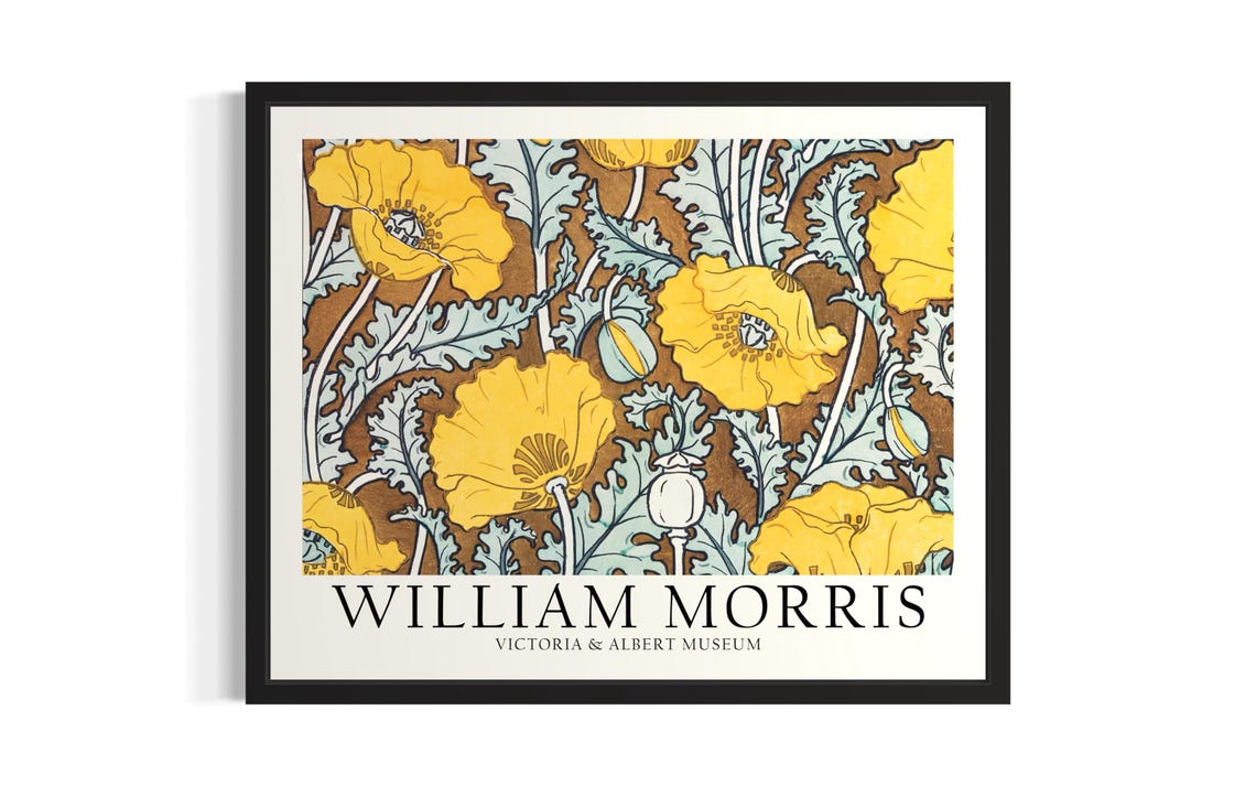 William Morris Yellow Poppies Vintage Floral Botanical Poster