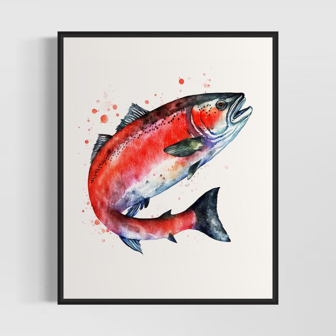 Sockeye Salmon Leaping From The River In Vivid Red Watercolor Poster