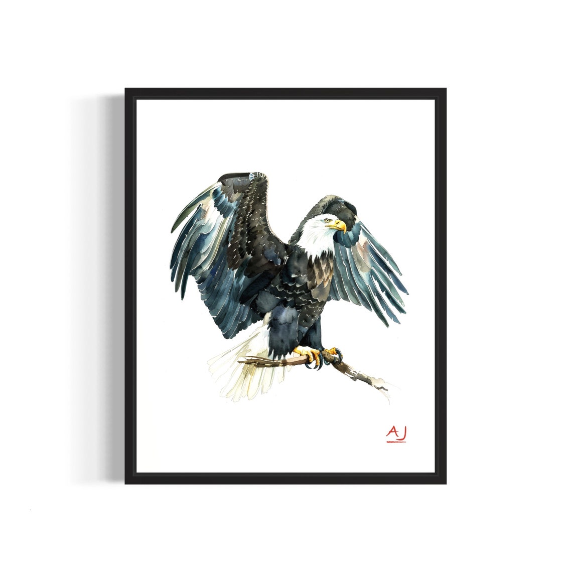 Bald Eagle Watercolor Wings Spread Majestic Bird Of Prey Poster