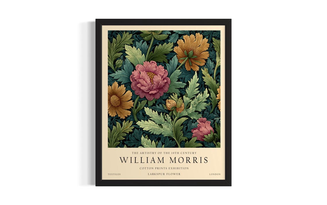 William Morris Vintage Larkspur Bloom Cotton Prints Exhibition Poster