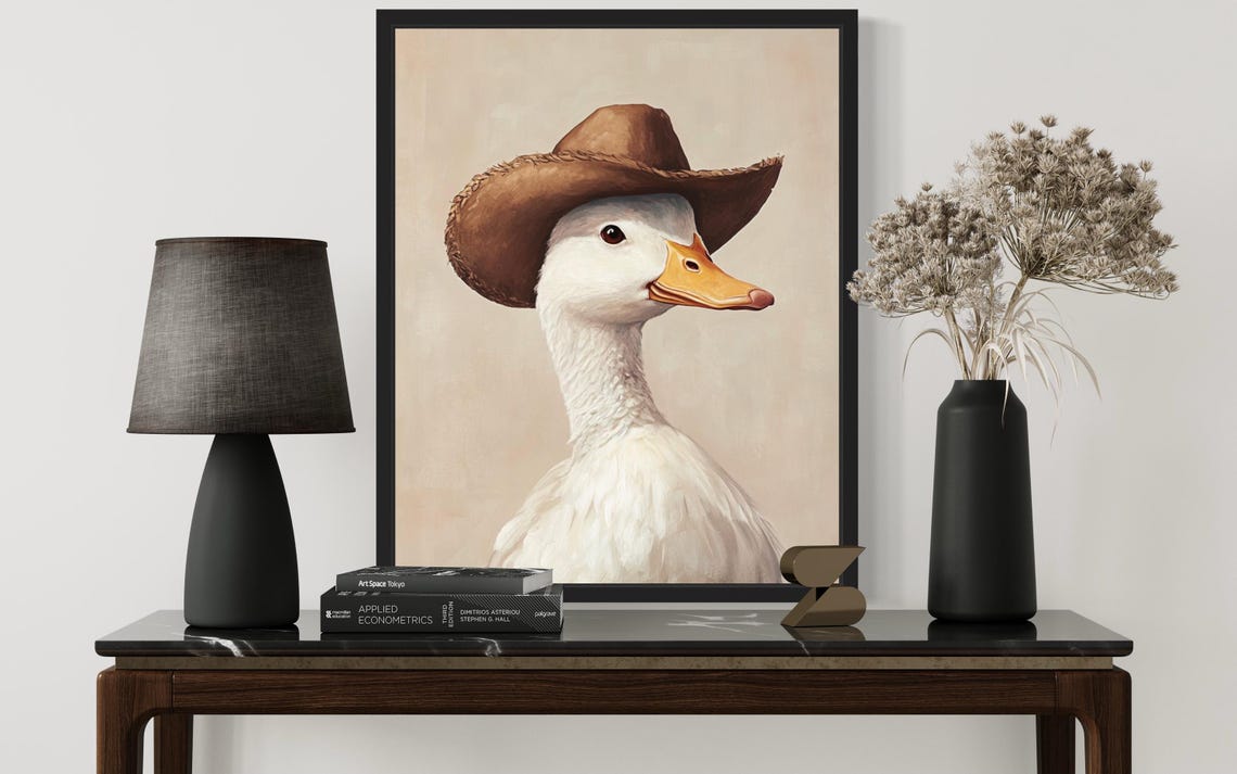 Cowboy Duck in a Hat Funny Western Farmhouse Animal Portrait Poster - Image 3